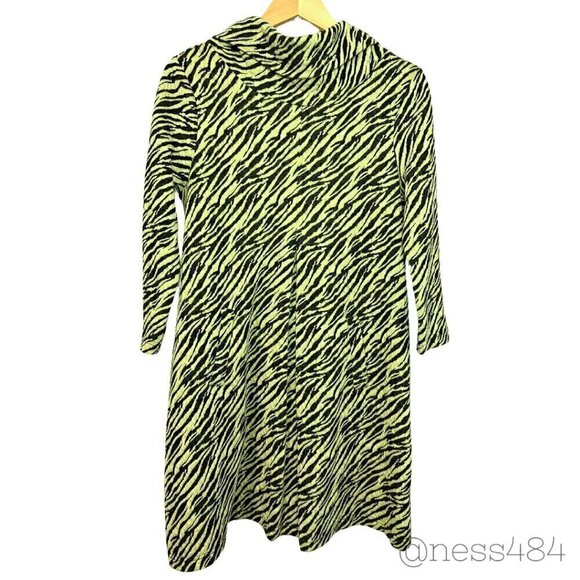 Tyler Boe Cowl Neck Green Sweater Dress Tiger Print Size Medium - Picture 1 of 5